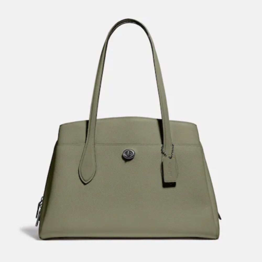 Coach Lt Fern/Pewter Lora 30 Carryall pebble leather shoulder bag